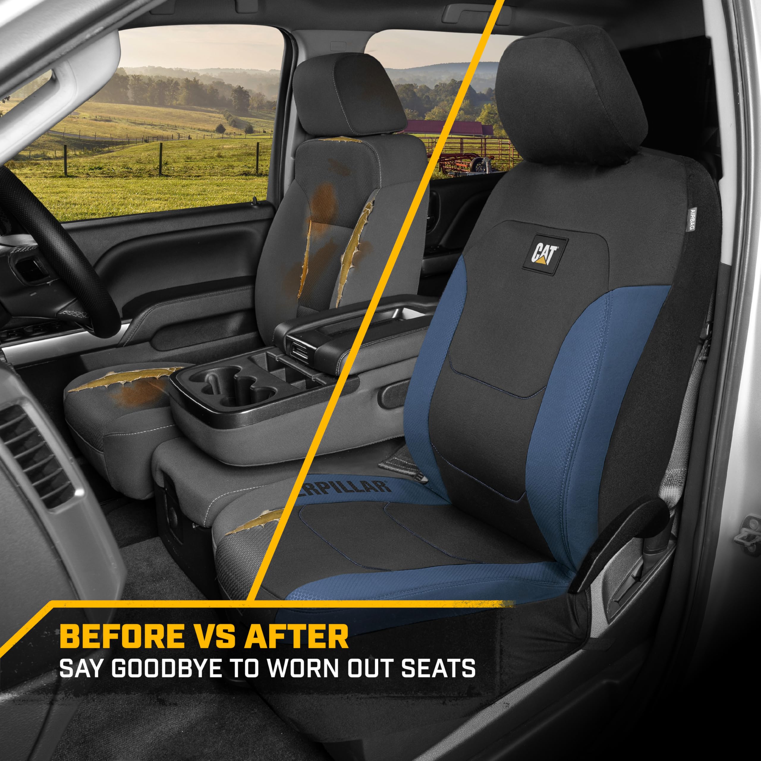 CAT two-tone-flexfit universal-fit adds style while shielding worn seats.
