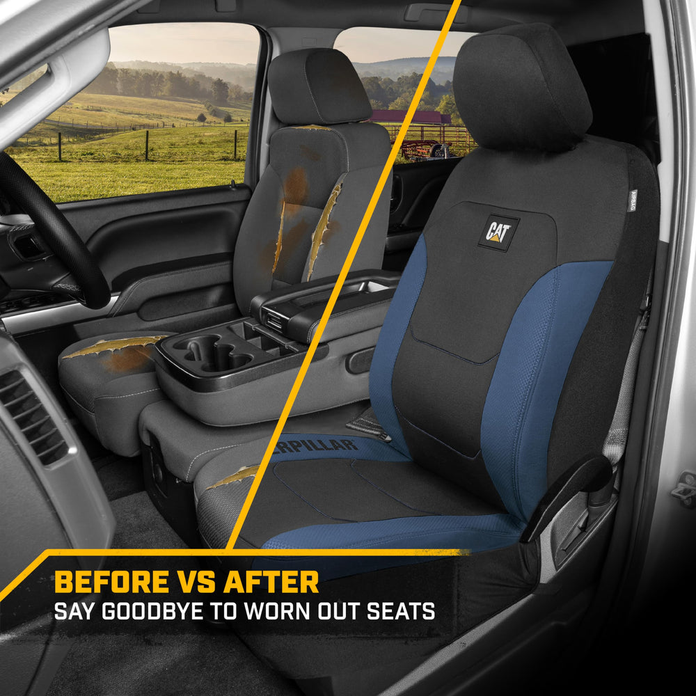 CAT two-tone-flexfit universal-fit adds style while shielding worn seats.