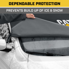 CAT windshield snow cover demonstrates universal fit across vehicles.
