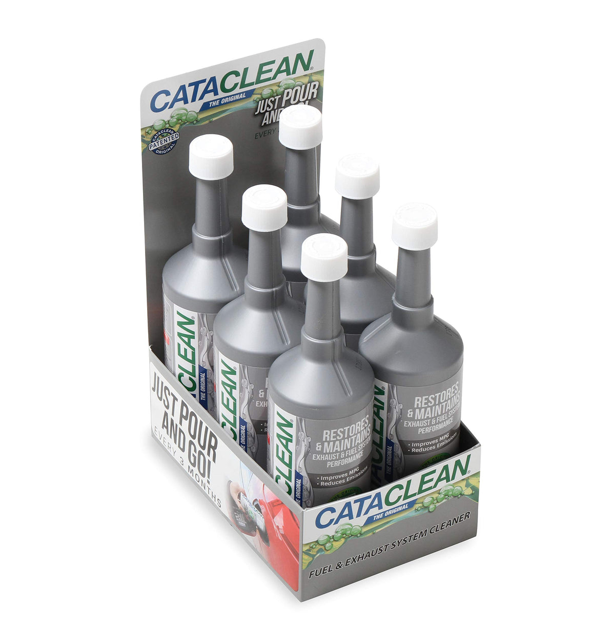 Cataclean six-pack bottles ready for emissions maintenance and cleaner fuel systems.