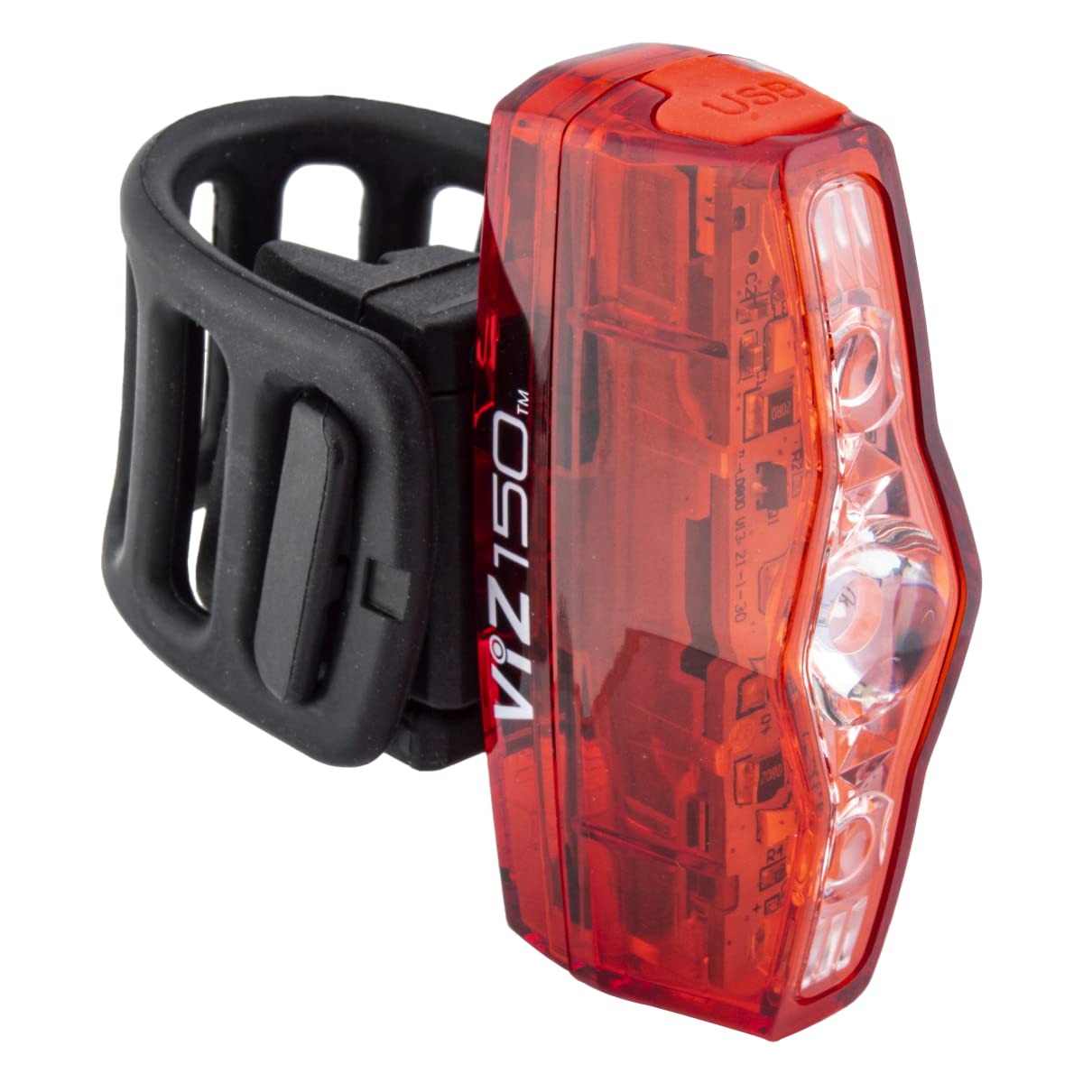 Cateye ViZ150 front view showing bright 150-lumen daytime light for visibility