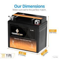 CB CHROMEBATTERY 5L-BS dimensions indicate a compact footprint for ATVs and bikes.