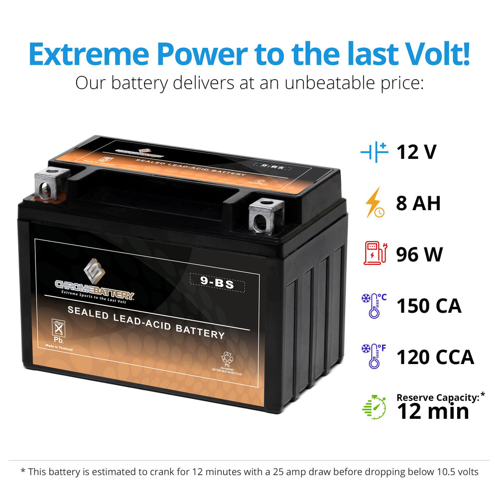CB Chromebattery 9-BS sealed AGM design prevents leaks and resists vibration