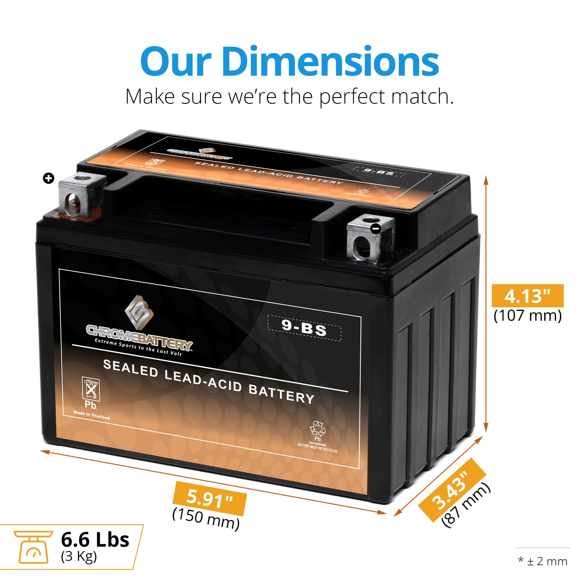 CB Chromebattery 9-BS terminals closeup highlights robust connections for quick, secure installs