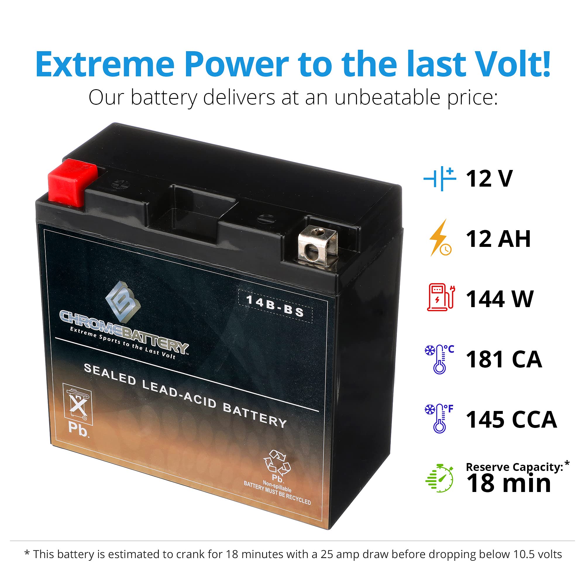 CB Chromebattery AGM sealed design for spill-free, vibration-resistant power