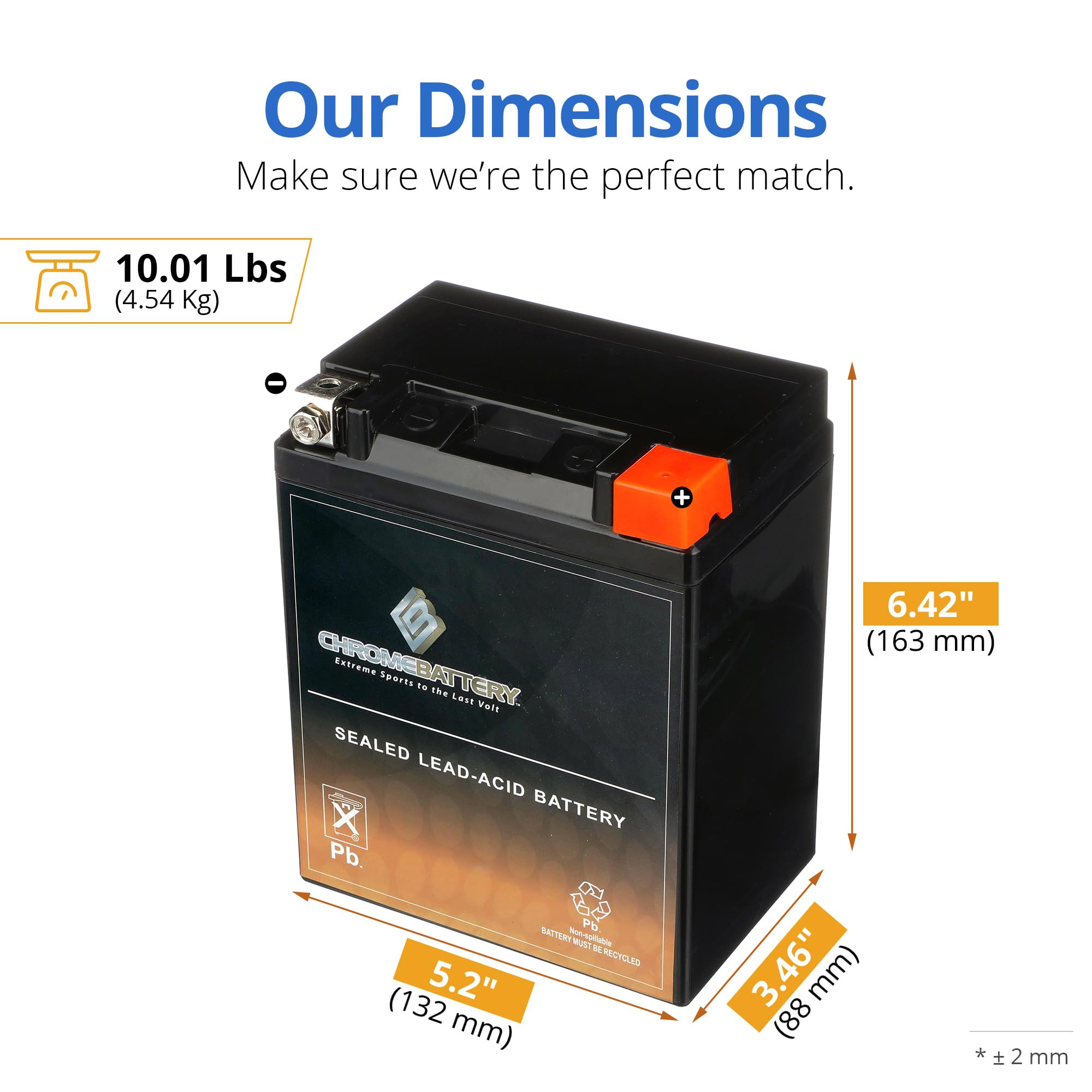 Top-terminal view on CB Chromebattery YTX14AHL-BS for secure, fast installation