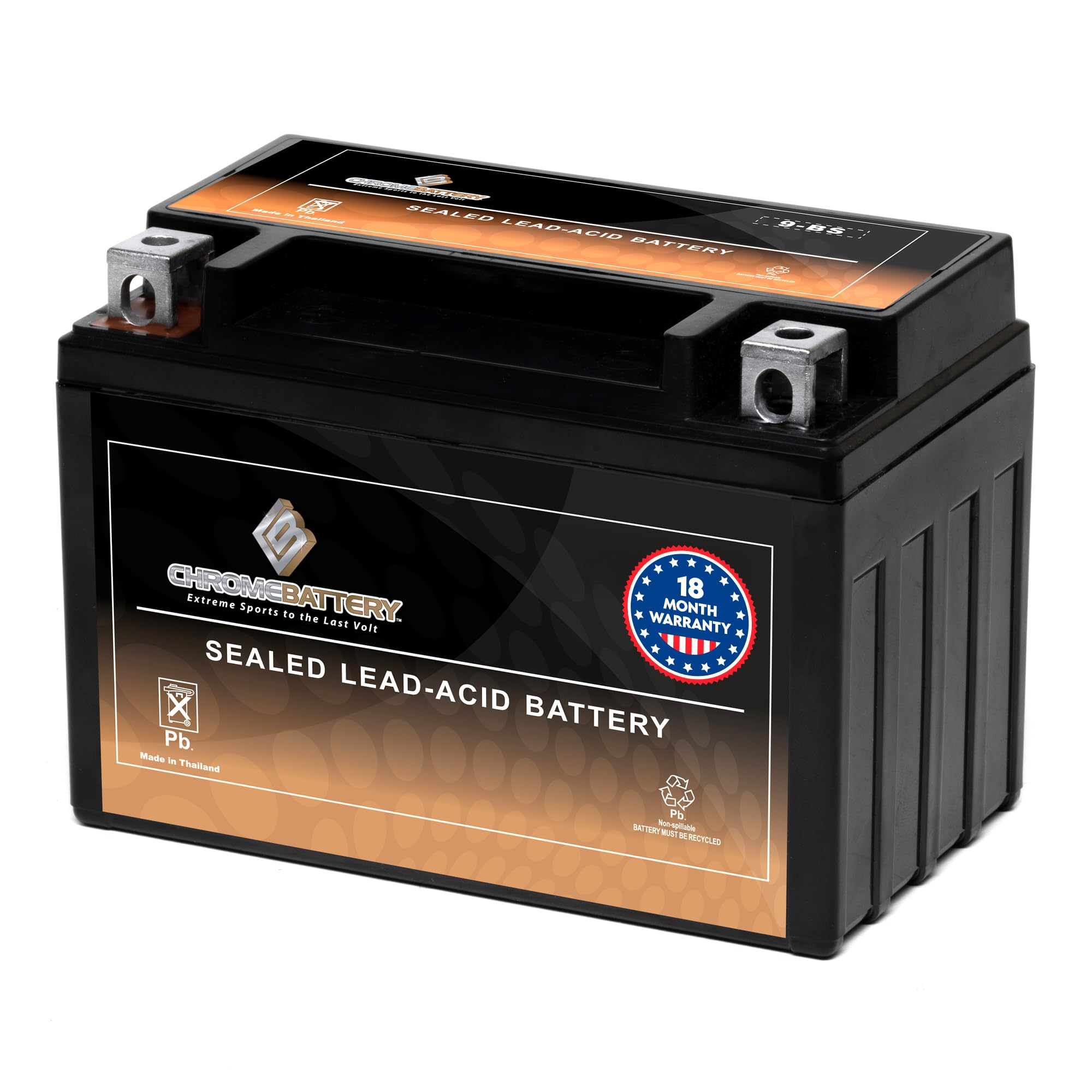 CB CHROMEBATTERY YTX9-BS top view of the AGM battery for reliable starts