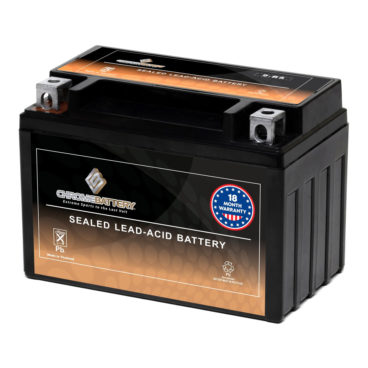 CB CHROMEBATTERY YTX9-BS top view of the AGM battery for reliable starts