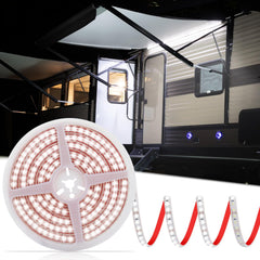 CCBASEBALL 20ft RV awning lights illuminate camping area with bright ambient glow