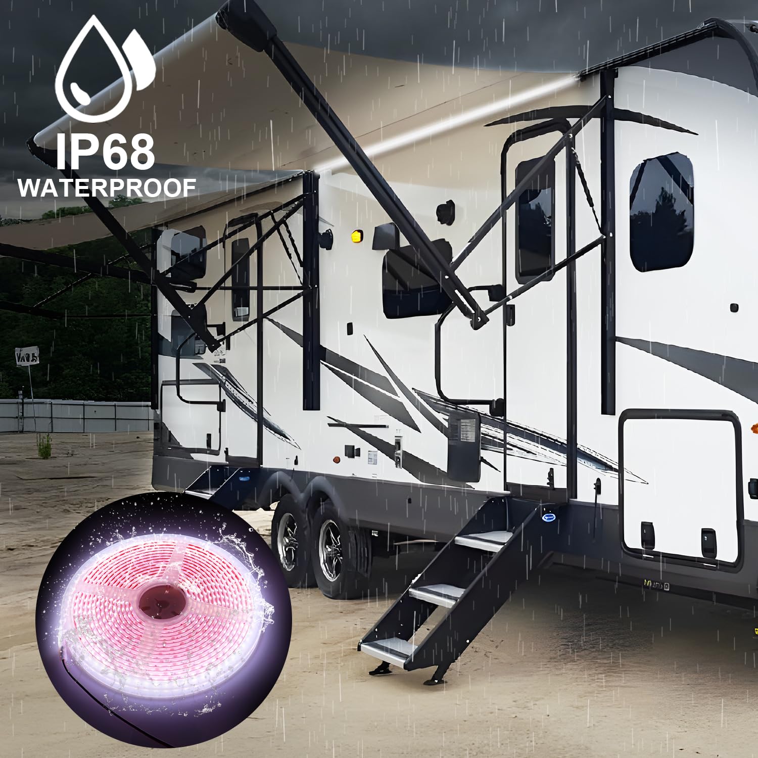 CCBASEBALL cuttable LED strip adapts to RV awning length
