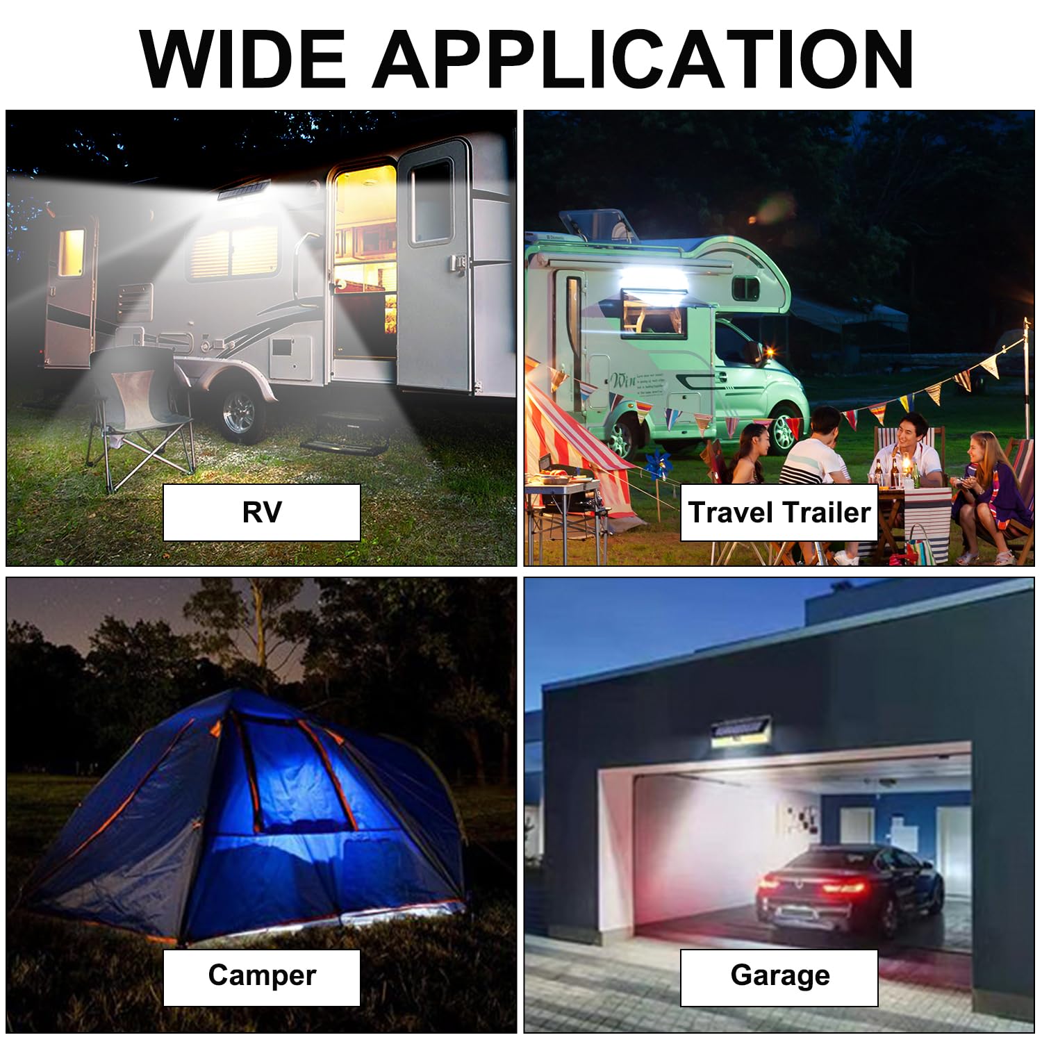 CCBASEBALL Solar RV Porch Light night-use on an RV in camping setting.