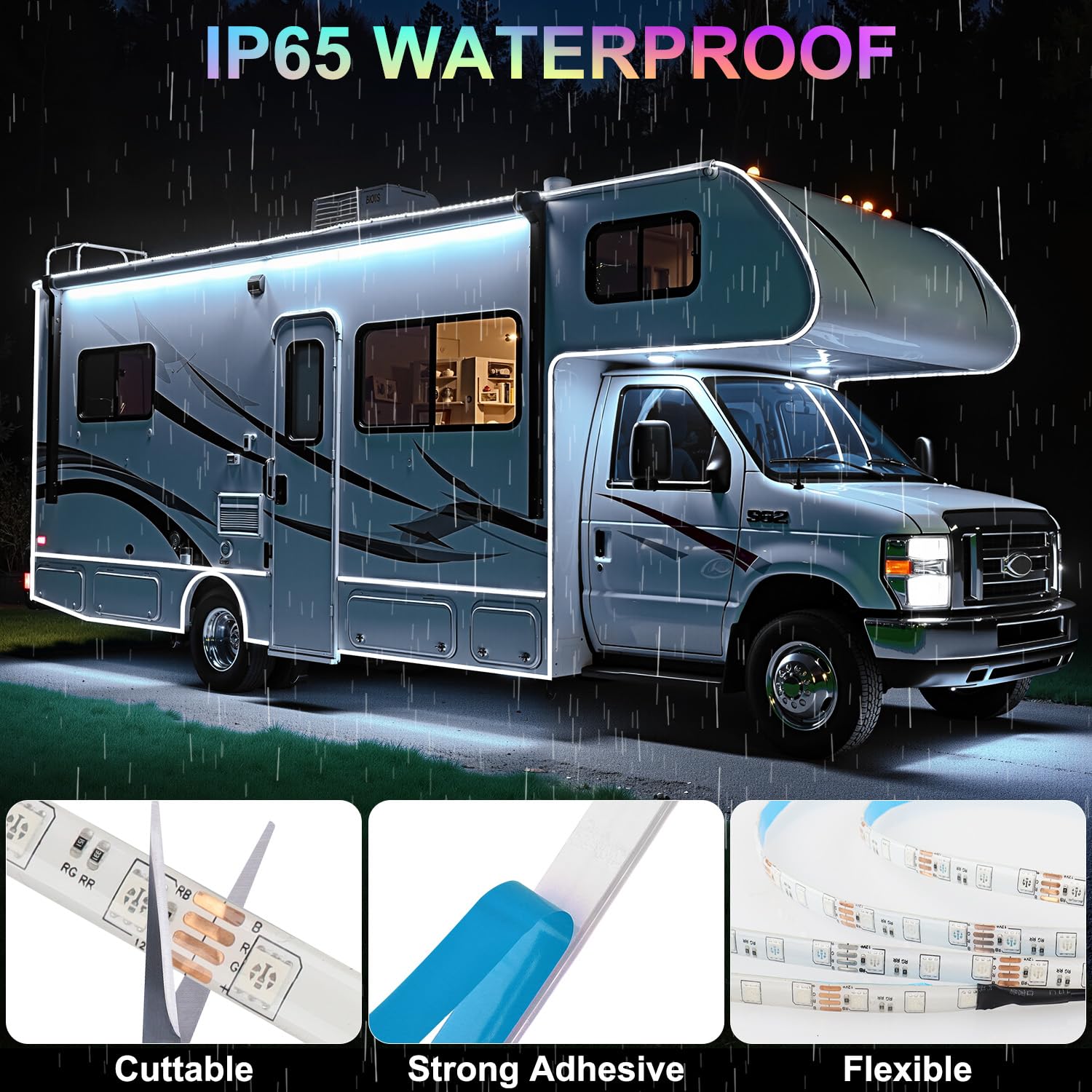 CCBASEBALL waterproof RV light withstands rain and sun outdoors.