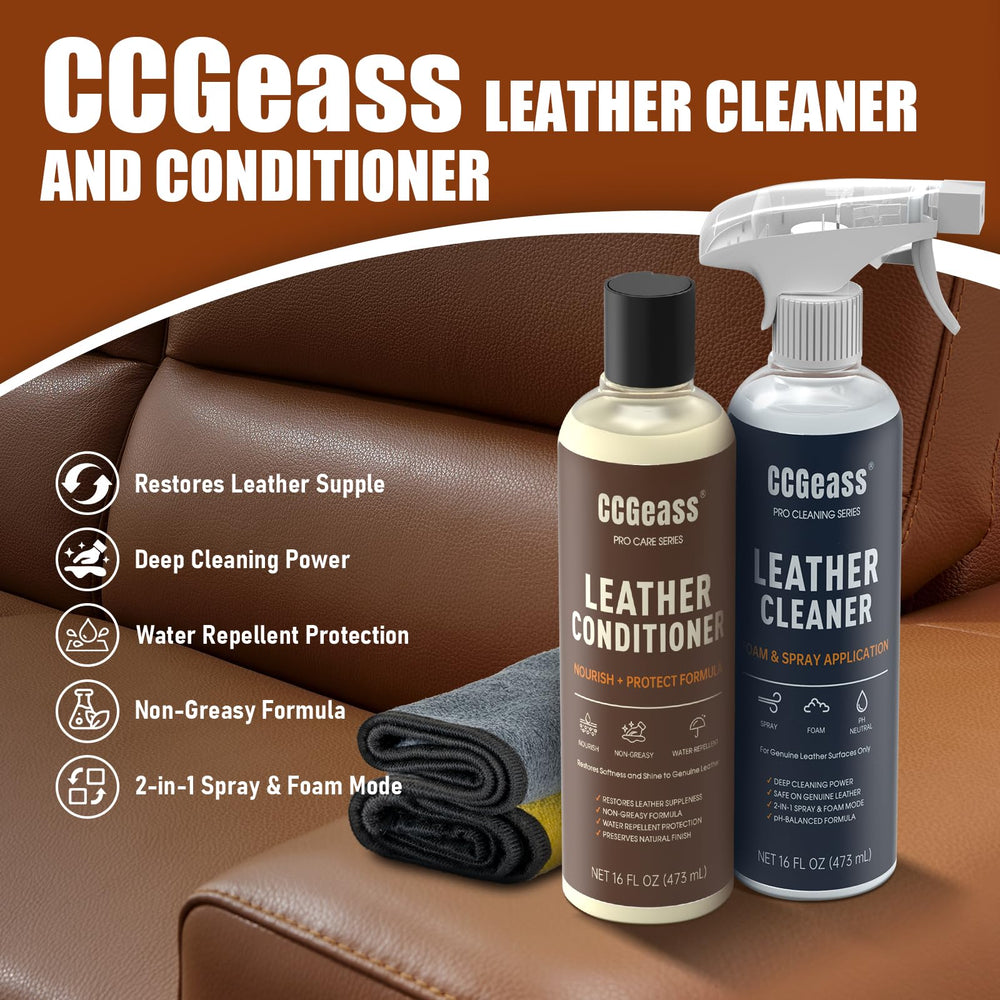CCGeass Leather Cleaner spray-coverage highlights even, consistent cleaning across large areas.