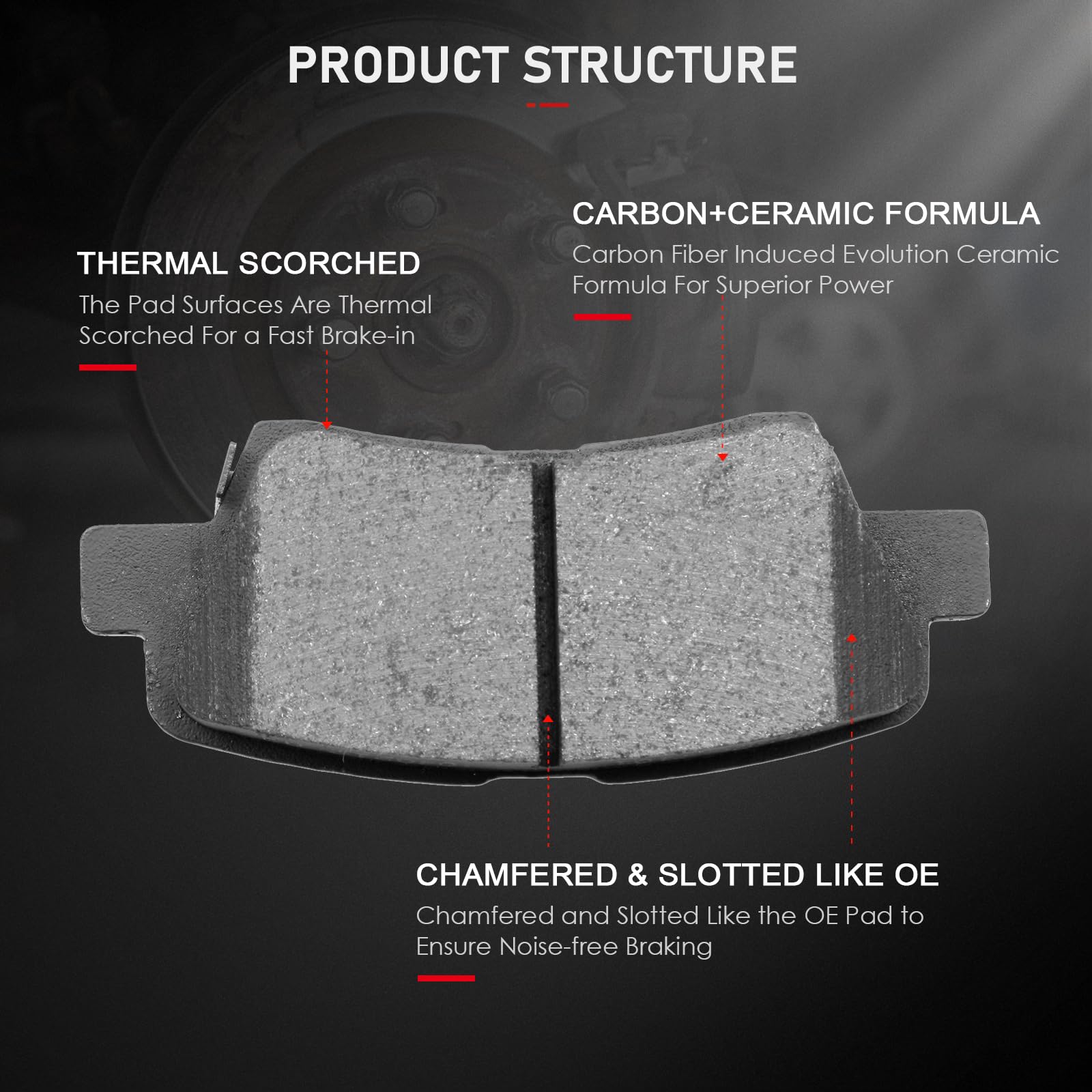cciyu D1445 brake pad back plate detail showing vibration-damping design.