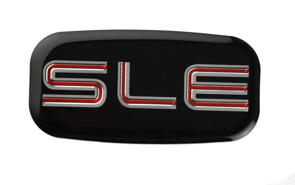 CDD SLE emblems 3D chrome-red, close-up shows durable 3M backing.