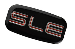 CDD SLE emblems 3D chrome-red, weatherproof badge for all-season use.