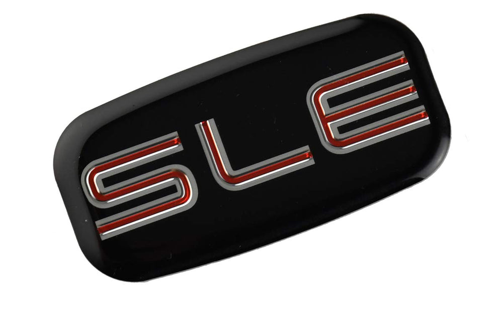 CDD SLE emblems 3D chrome-red, packaging ready for quick replacement.