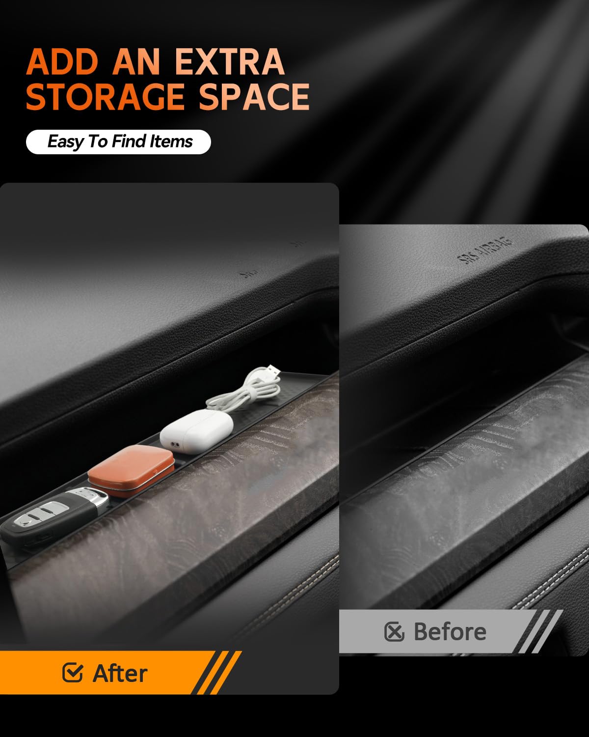 CDEFG ABS plastic organizer provides durable console fit.