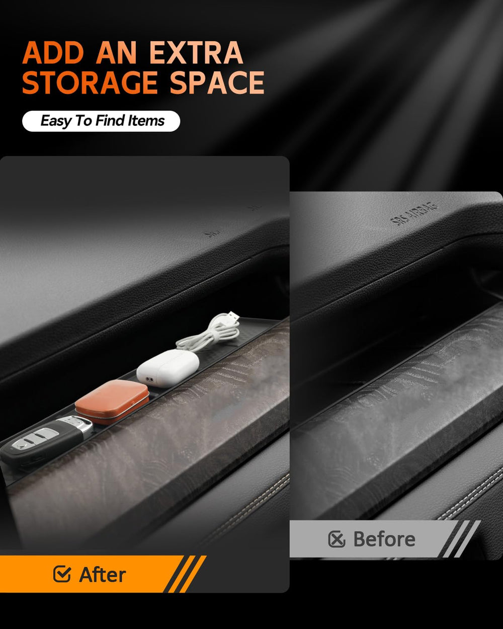 CDEFG ABS plastic organizer provides durable console fit.