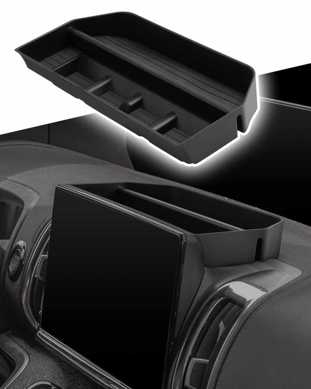 CDEFG behind-screen dash storage tray keeps Expedition essentials within reach.