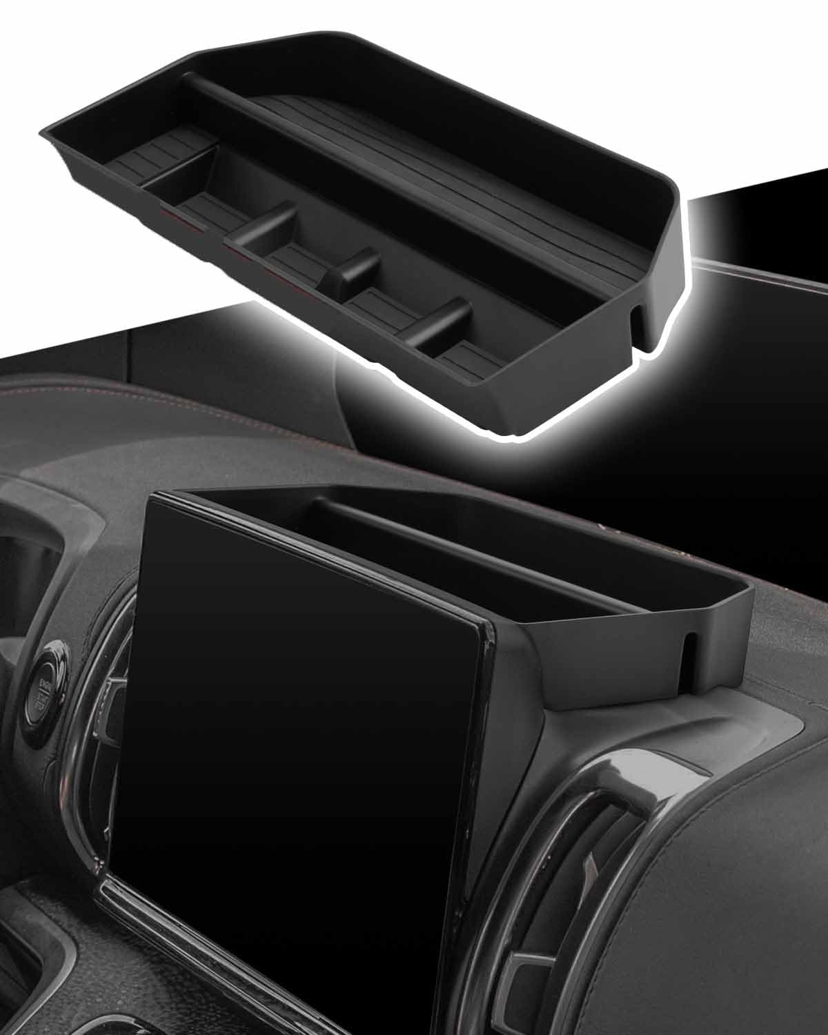 CDEFG behind-screen dash storage tray keeps Expedition essentials within reach.
