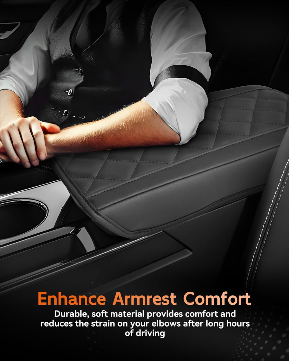 CDEFG console armrest cover interior side with foam padding for comfort.