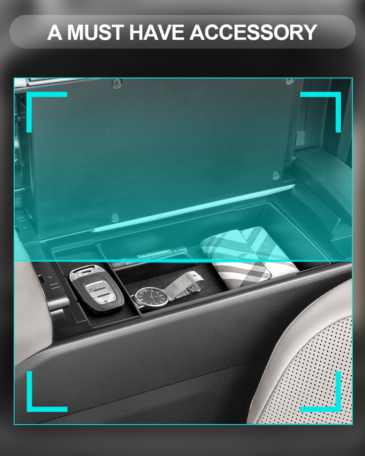 CDEFG Crown center console organizer tray installation shows tool-free setup