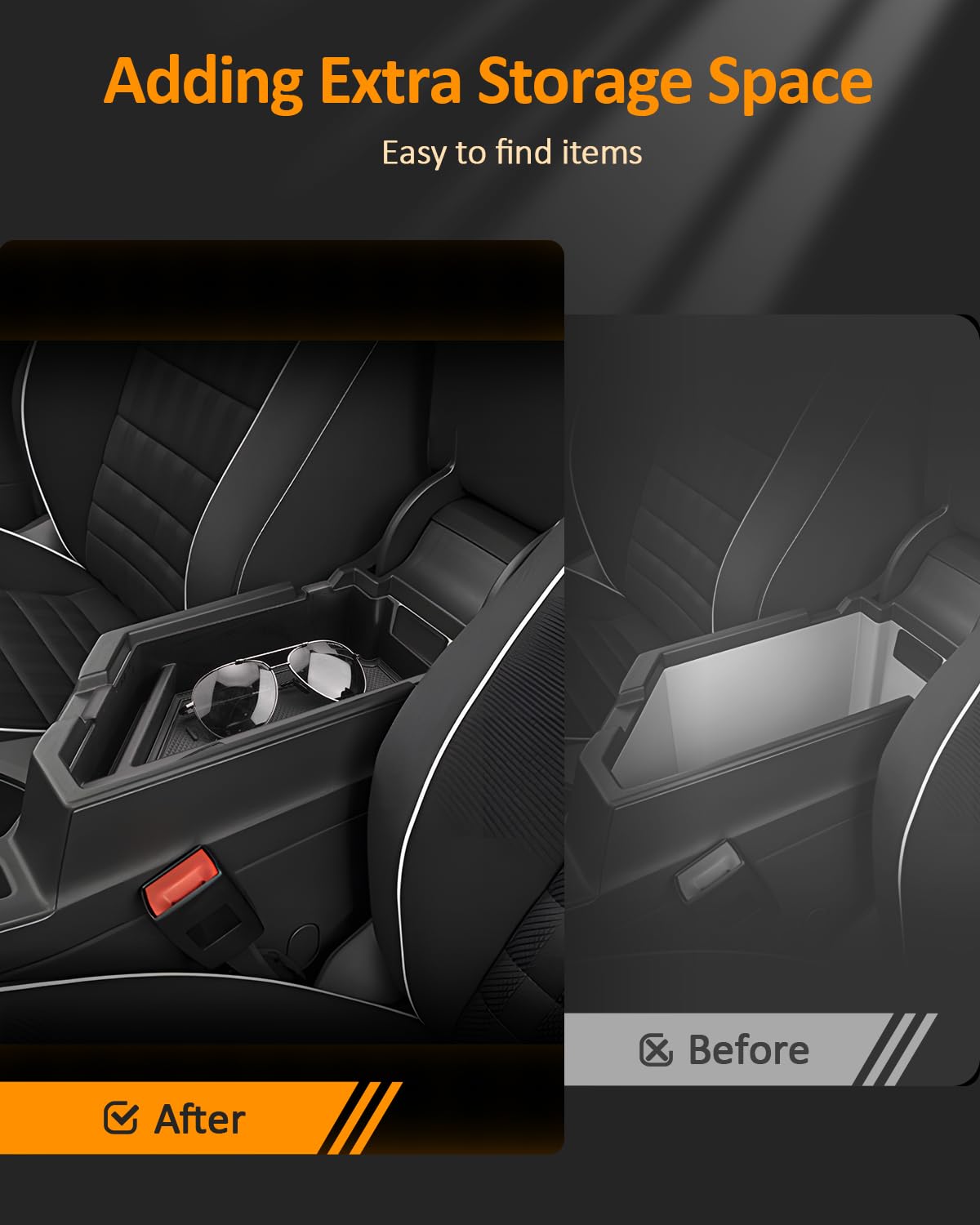 CDEFG Jetta divided storage compartments help separate cards, coins, and keys.