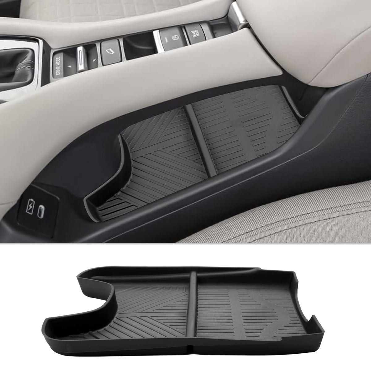 CDEFG HRV center console organizer with lower tray keeps essentials organized and reachable.