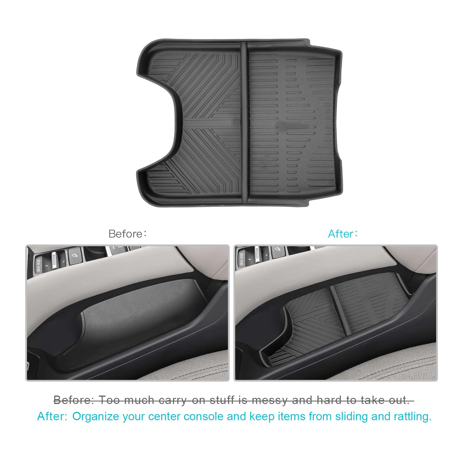 CDEFG HRV console storage compartment secures small items and reduces clutter.