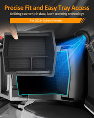CDEFG Forester organizer compartments separate keys, phone, and sunglasses.