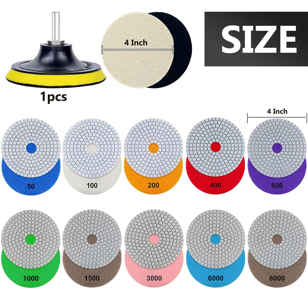 Ceeintee 50-8000 grit pads deliver fast grinding and high polish on granite.