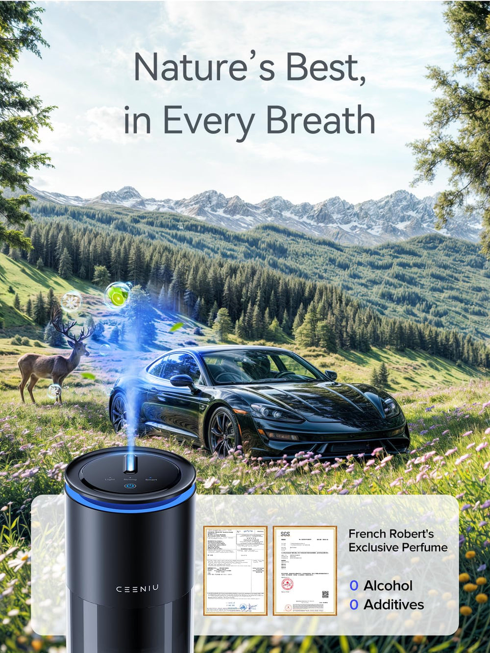 Ceeniu CF12 Pro premium bamboo forest scent bottle in car cabin
