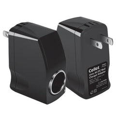 Cellet AC-DC adapter converting wall power to 12V for on the go use