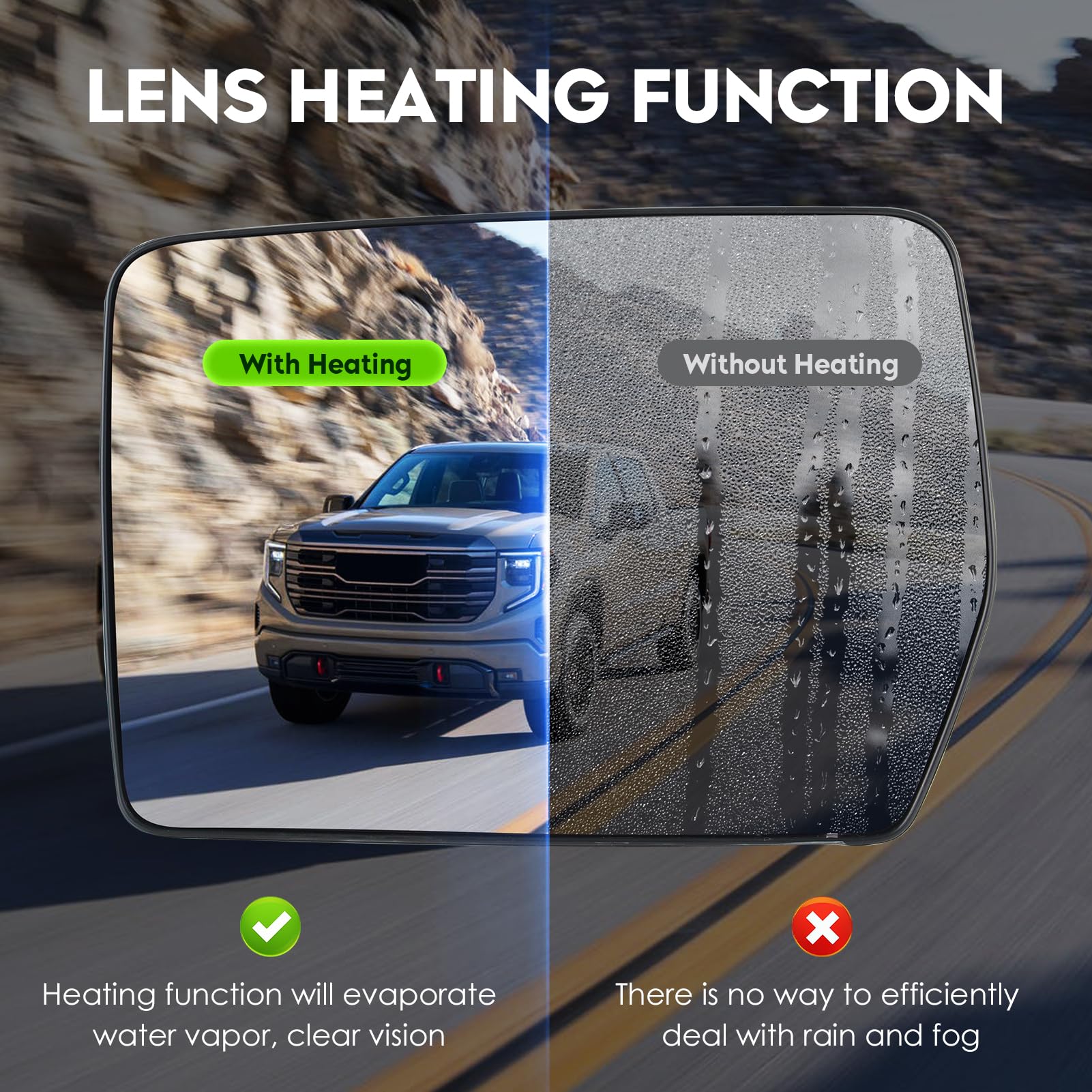 Cenfeild Ford F-150 left-side mirror glass enhances safety by reducing fog and glare.