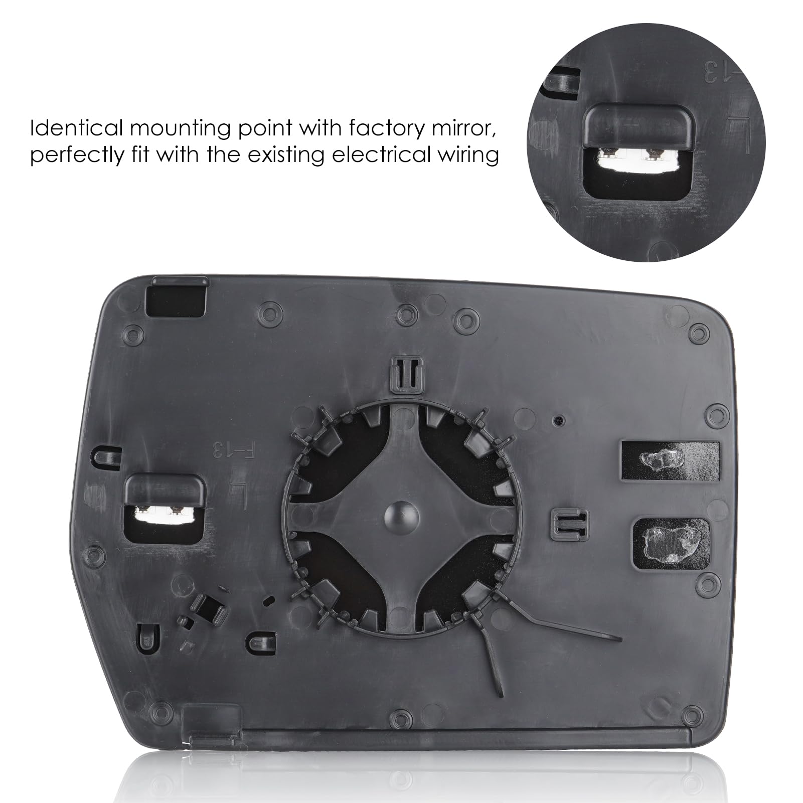 Cenfeild heated mirror glass speeds defogging for clearer side views.