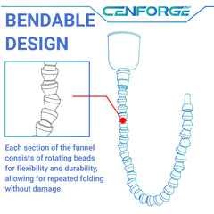 CENFORGE bendable funnel in use, holding shape for hands-free pouring