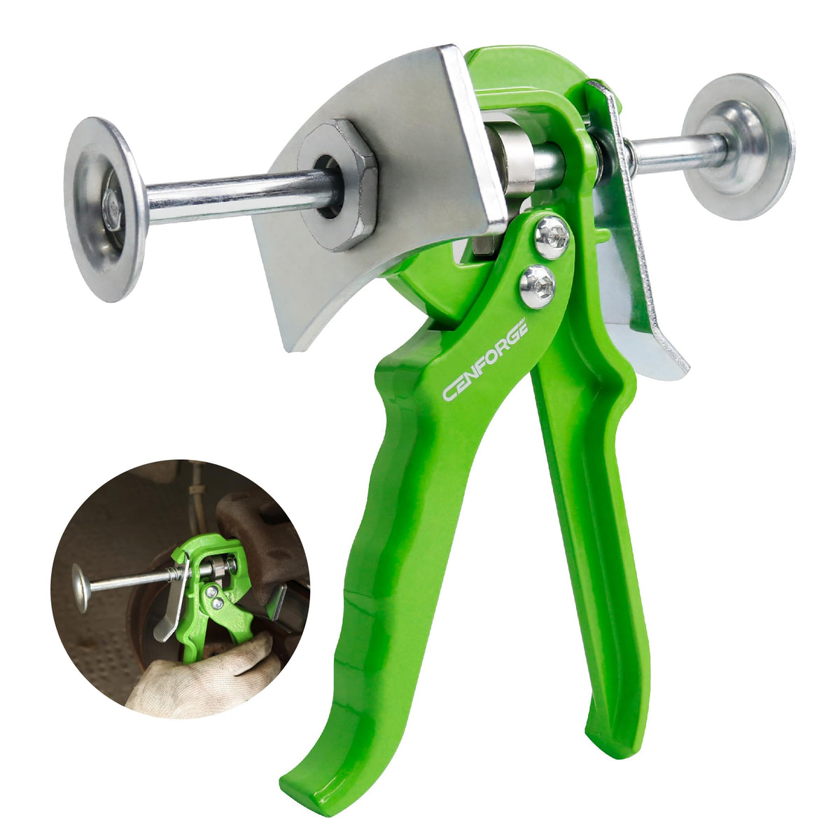 CENFORGE Speedy brake spreader tool showing quad piston capability for precise pad seating.