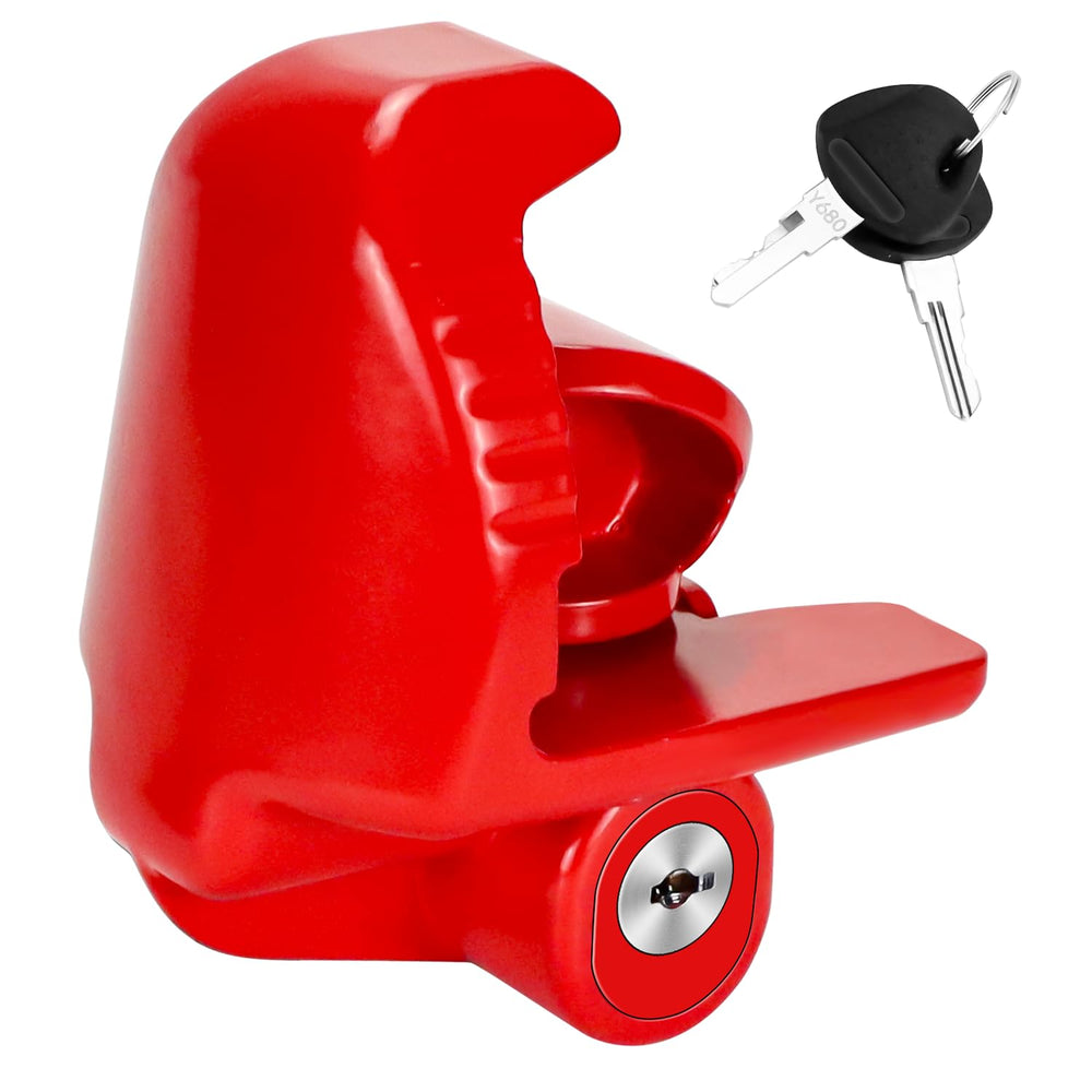 Cenipar red universal hitch lock fits 1-7/8 inch couplers for secure camping trips.