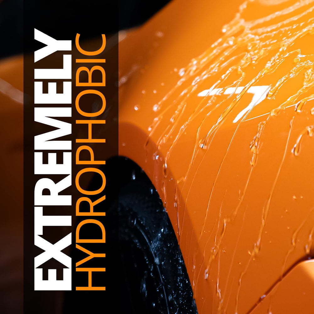 CERAKOTE Rapid ceramic paint sealant water-beads show strong hydrophobicity for easier cleaning.