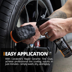 CERAKOTE Rapid Ceramic Tire Coat delivers deep black tire shine after application