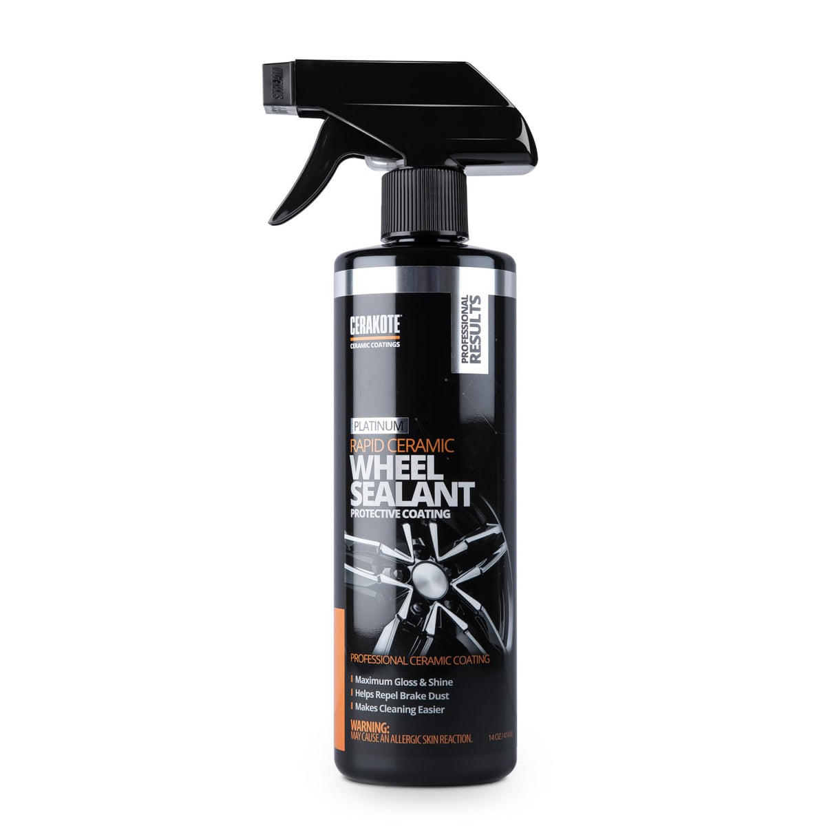 CERAKOTE Rapid Wheel Sealant bottle spray demonstrates quick, easy application with a showroom gloss.