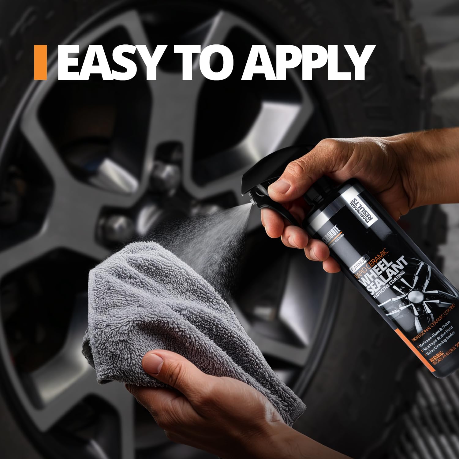 CERAKOTE Rapid Wheel Sealant spray shows hydrophobic protection against brake dust.