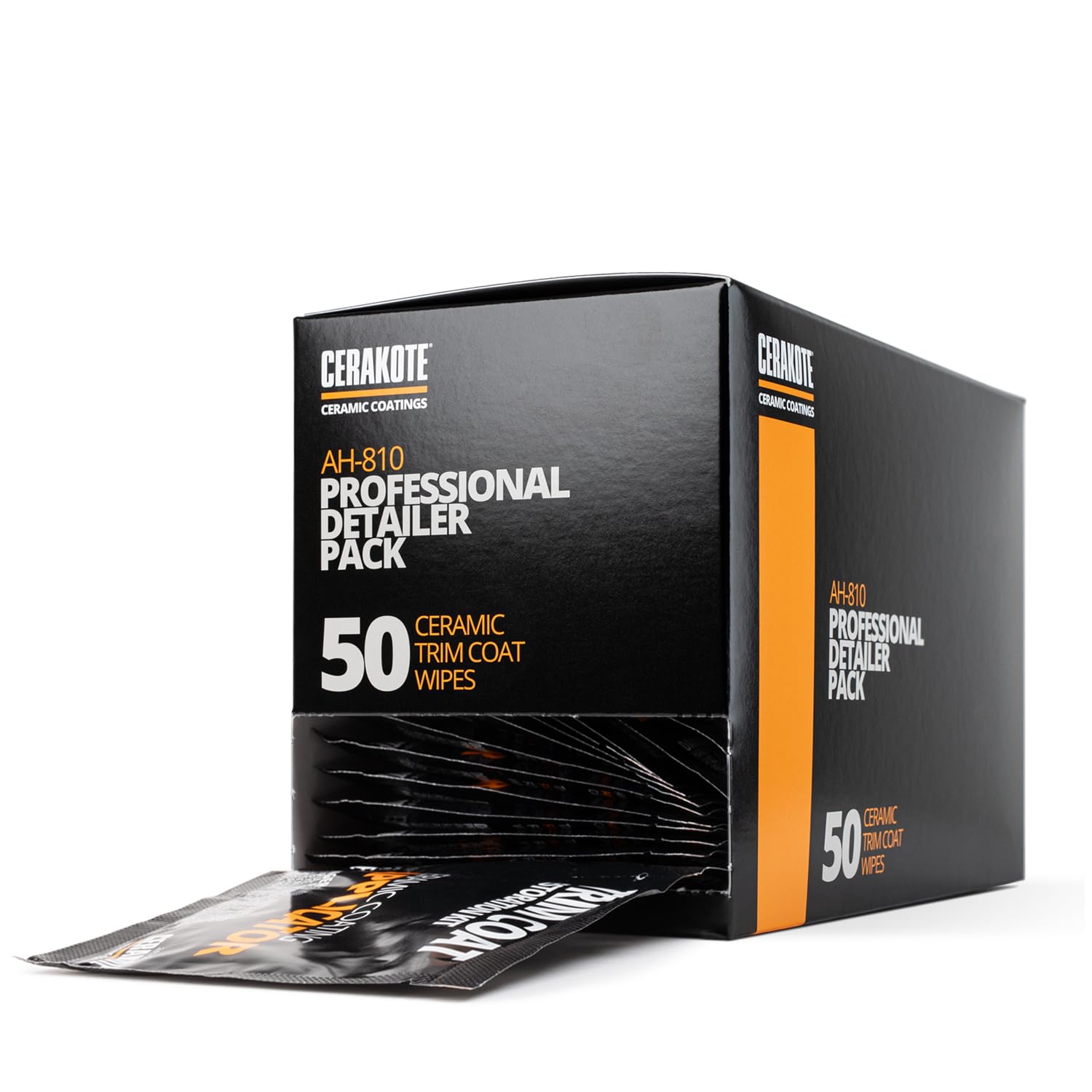 CERAKOTE Trim Coat wipes close-up showing ceramic protection for black plastic trim.