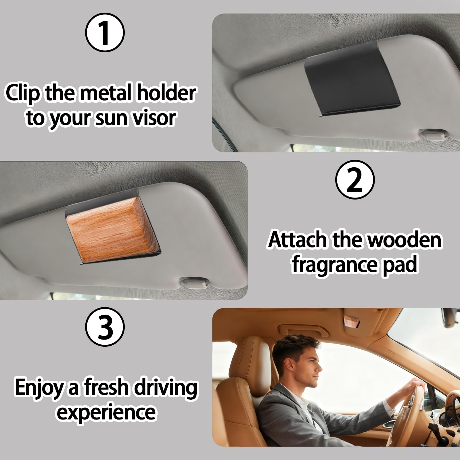 CERCGVEL quick-install visor clip enables tool-free car scent setup.