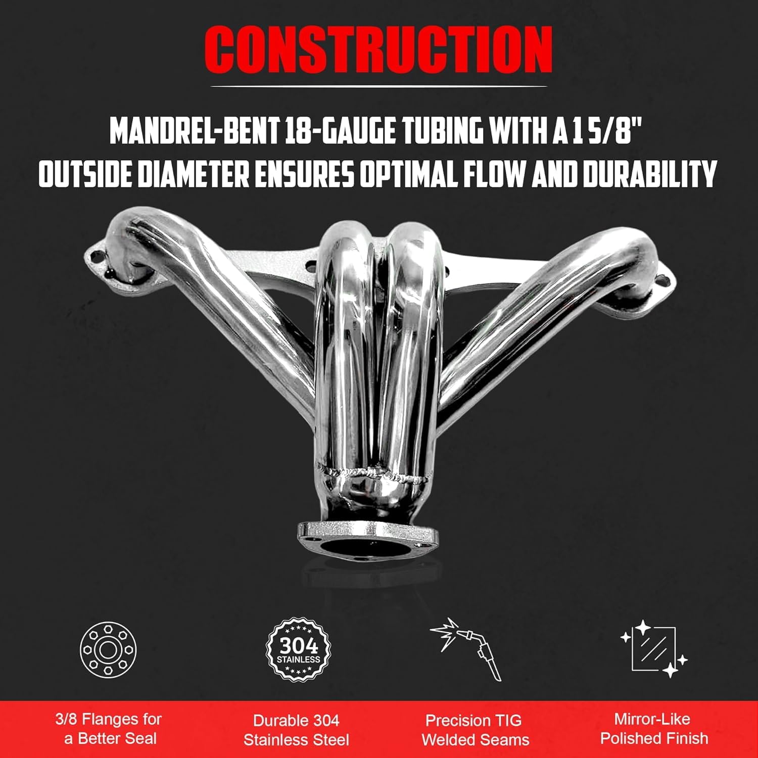 Certified Automotive Experts center-dump block hugger header Gen 1 SBC 283 enhances frame clearance for tight builds.