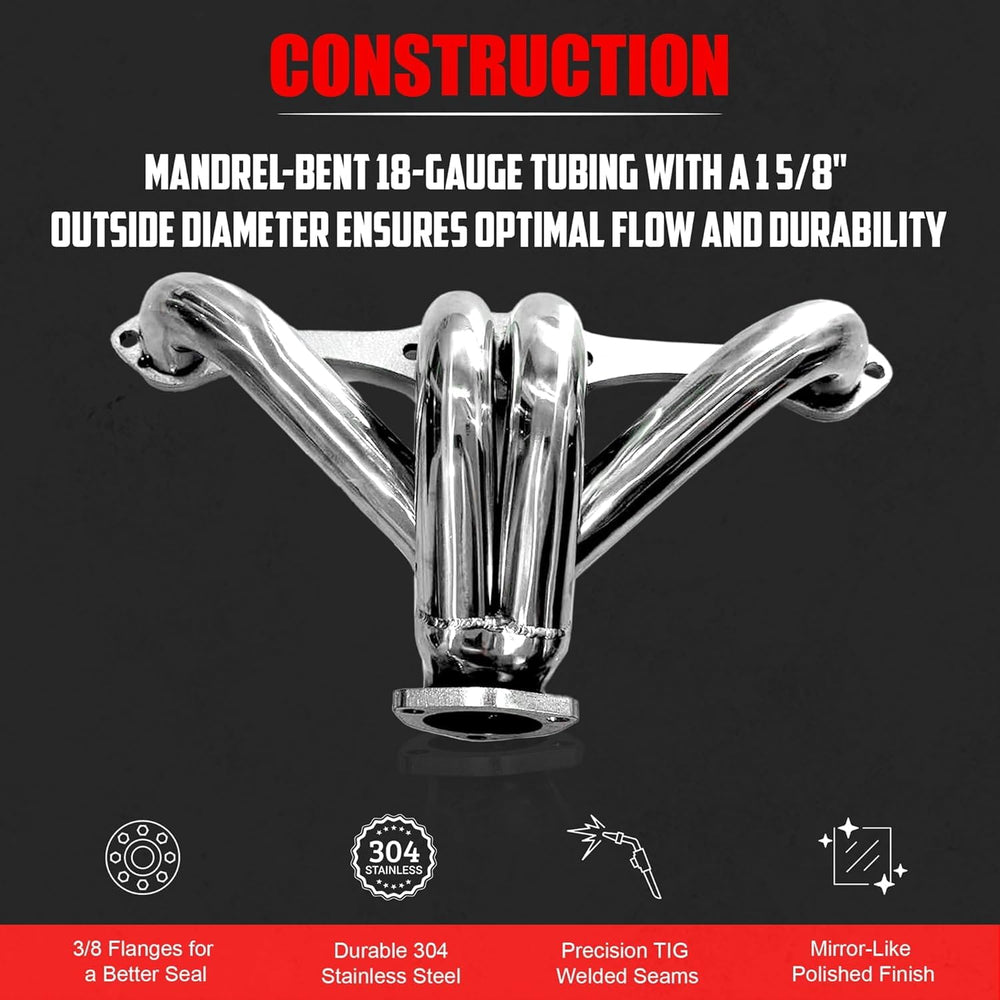 Certified Automotive Experts center-dump block hugger header Gen 1 SBC 283 enhances frame clearance for tight builds.