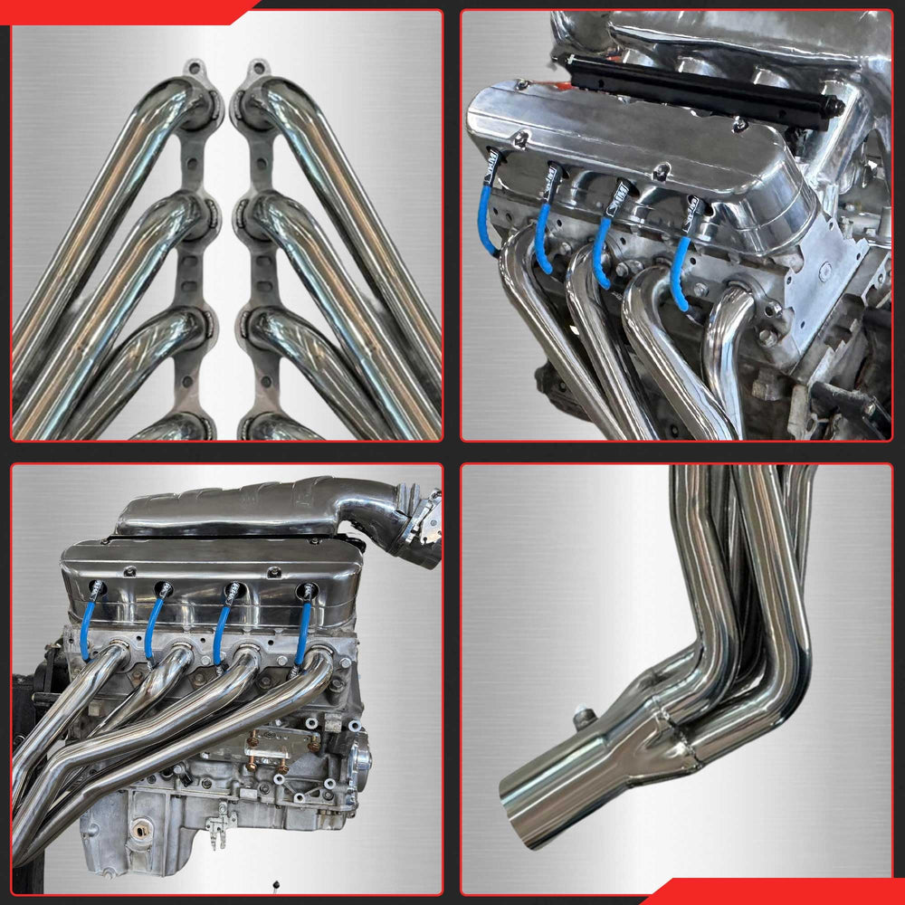 Certified Automotive Experts LS swap headers showing precision TIG weld joints detail