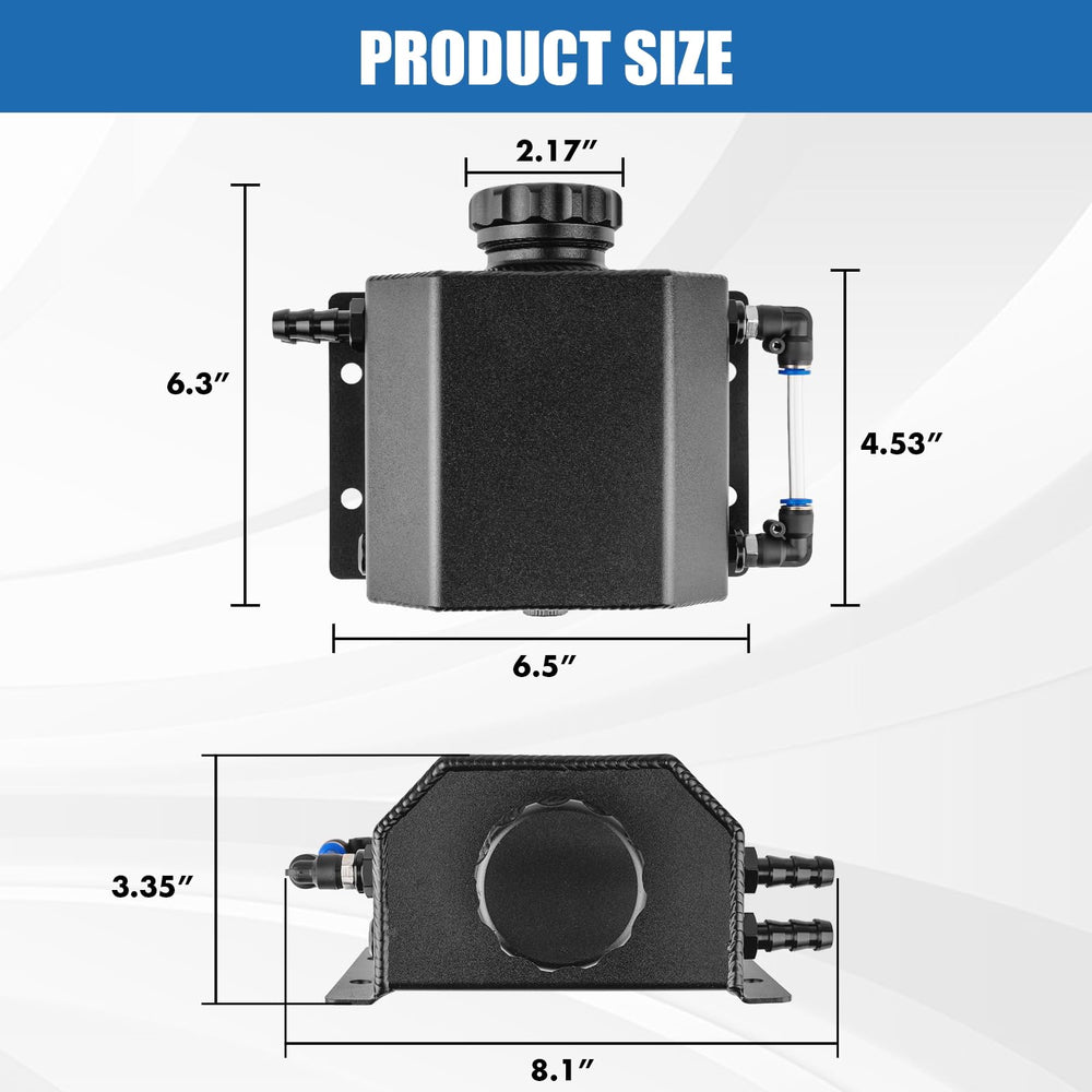 Cesilili 1L aluminum overflow tank side view with barbed inlet for secure connections