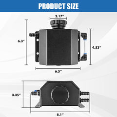 Cesilili 1L aluminum overflow tank side view with barbed inlet for secure connections